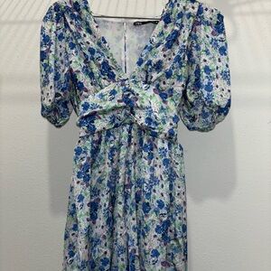 Zara Romper Dress Ditsy Floral Print Puff Sleeves